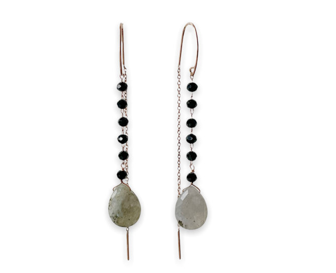 Silver drop earrings labradorite